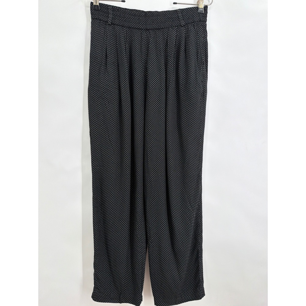 Lizsport Polka Micro Dot Pants Small Black White Pleated High Rise Wide Leg‎